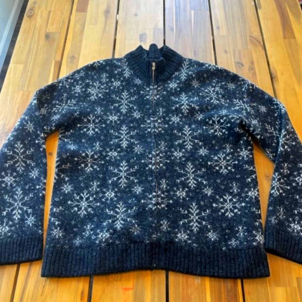 Jones New York Grey Snowflake Wool Mohair Blend Zip Up Sweater Size Petite Med